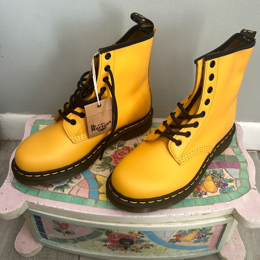Dr. Martens 1460 yellow AirWair lace up boots.